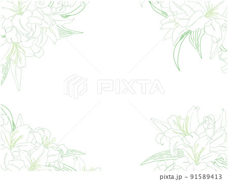百合のフレーム④(四隅,線画,カラー) 91589413