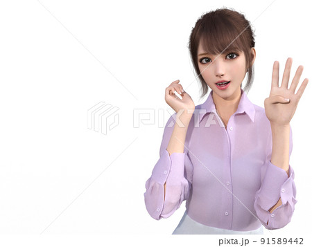 4のポーズをとる若い女性OL 4のポーズをとる若い女性OL 91589442