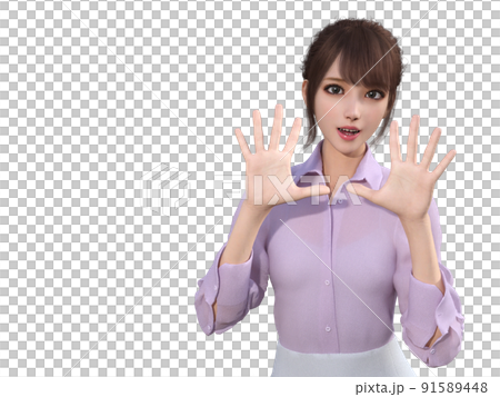 10のポーズをとる若い女性OL 91589448