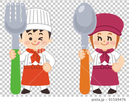 子供料理人　大きなフォークとスプーン 91589476