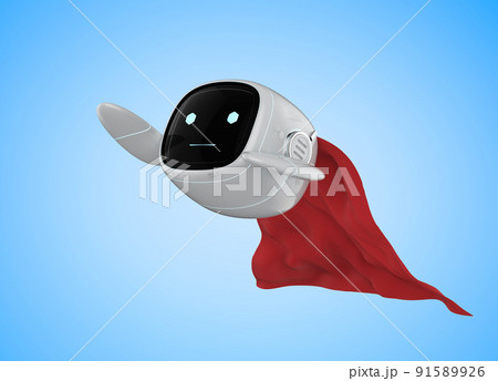Superhero small robot with red cloak Superhero small robot with red cloak 91589926