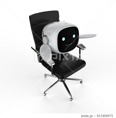 Small and cute assistant artificial intelligence robot no leg sit in office chair 91589975