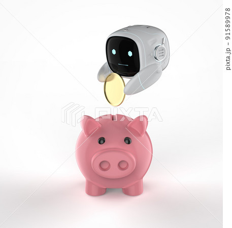 Financial technology concept with small robot with piggy bank Financial technology concept with small robot with piggy bank 91589978