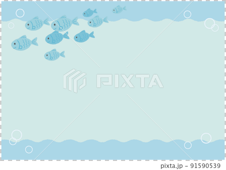 簡約可愛蠟筆觸感魚群上下框 91590539