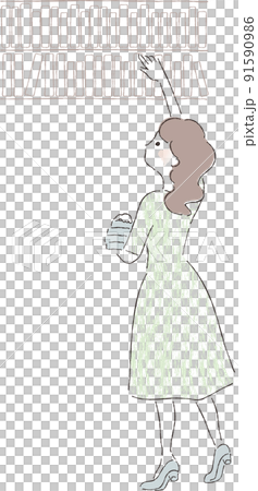 本棚に手を伸ばす女性 91590986