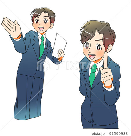 資料をもったビジネスマンがポイント解説しているイラスト 資料をもったビジネスマンがポイント解説しているイラスト 91590988