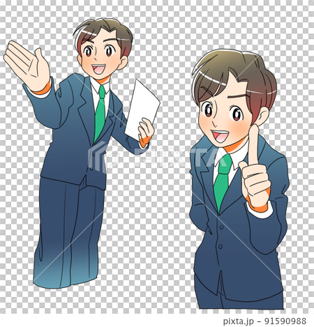 資料をもったビジネスマンがポイント解説しているイラスト 資料をもったビジネスマンがポイント解説しているイラスト 91590988