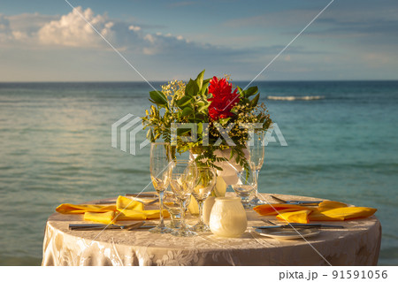 Romantic dinner: table for two and Beach Montego Bay - Jamaica 91591056