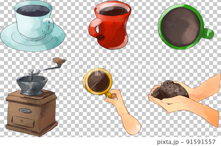 關於咖啡的水彩風格矢量插圖集 91591557