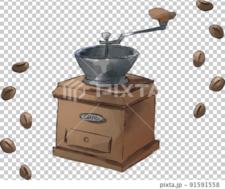 Coffee mill and coffee beans set watercolor style vector illustration 91591558