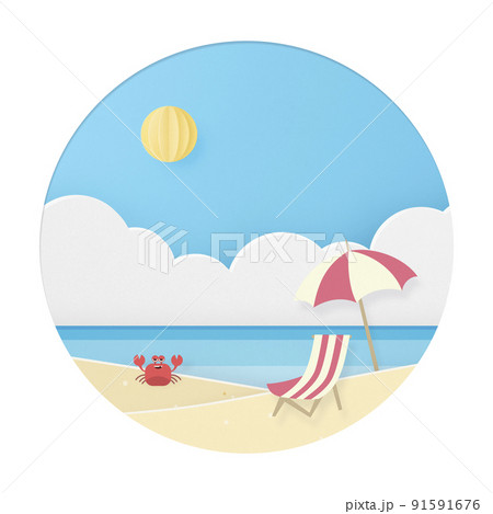 ペーパークラフト　夏の海　バカンスイメージ 91591676