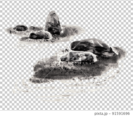 水墨画技法で描いた石庭 水墨画技法で描いた石庭 91591696