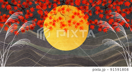 お月見 十五夜 紅葉 背景 お月見 十五夜 紅葉 背景 91591808