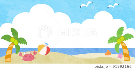 夏・ビーチの水彩風イラストフレーム素材 91592166