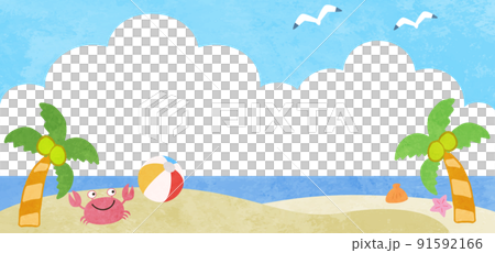 夏・ビーチの水彩風イラストフレーム素材 91592166