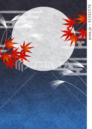 十五夜　月見　もみじ　背景 91592576