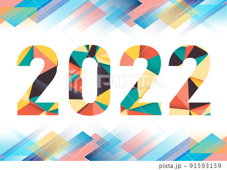Abstract polygonal numbers for New Year 2022 with texture. Modern futuristic template for 2022 isolated on white background. Vector illustration. 91593159