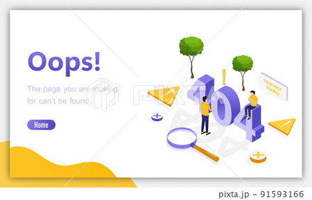 Design template for web page with 404 error. Isometric page. Not working error lost not found 404 sign problem landing vector design 91593166