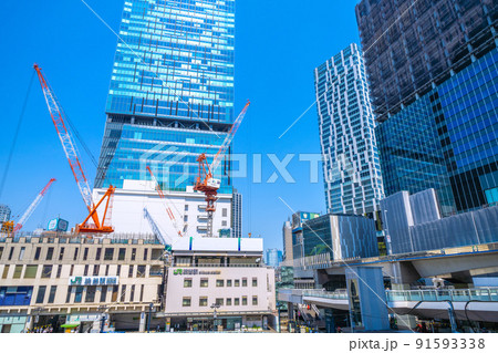 日本の東京都市景観　渋谷から六本木ヒルズや再開発ビルなどを望む。右は桜丘口再開発=7月1日 91593338