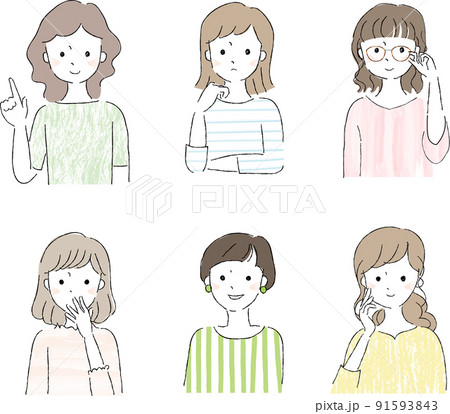 女性の上半身アイコン6人 91593843