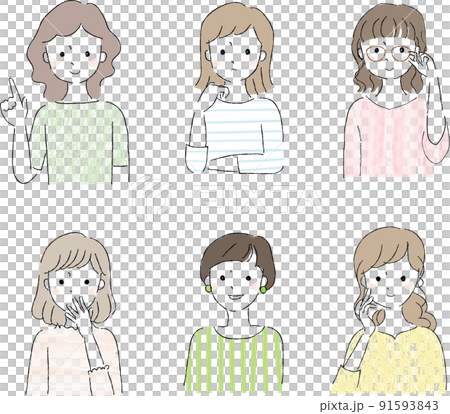 6 個女性上半身圖標 6 個女性上半身圖標 91593843