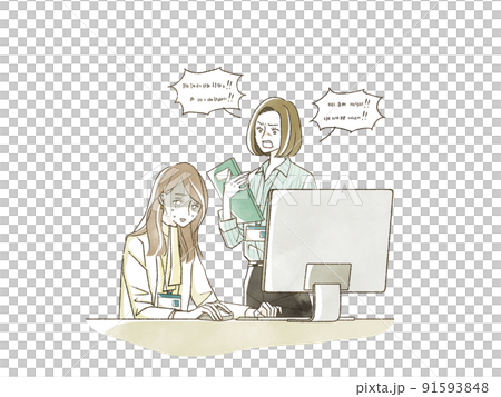 職場で怒鳴っている女性社員 91593848