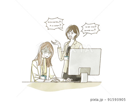 部下を怒鳴りつけている上司 91593905