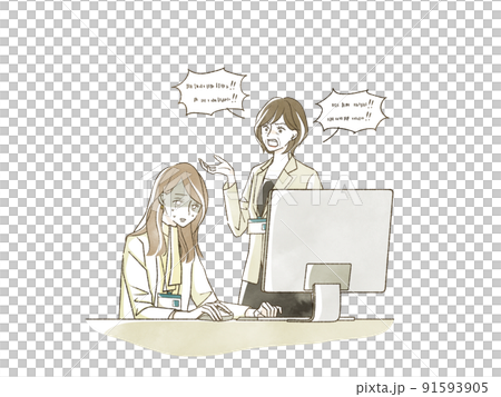 部下を怒鳴りつけている上司 91593905