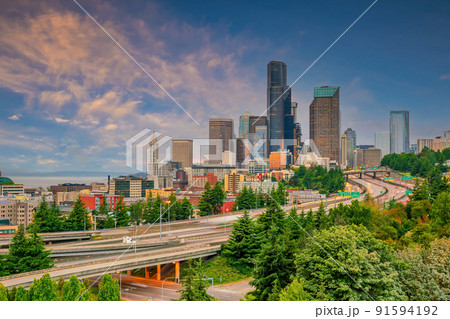 Seattle city downtown skyline cityscape of Washington state Seattle city downtown skyline cityscape of Washington state 91594192