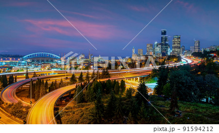 Seattle city downtown skyline cityscape of Washington state Seattle city downtown skyline cityscape of Washington state 91594212