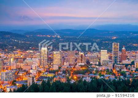 Portland city downtown skyline  cityscape of Oregon, in USA 91594216