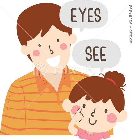 Kid Girl Dad Teach Body Part Eyes See Illustration 91594393