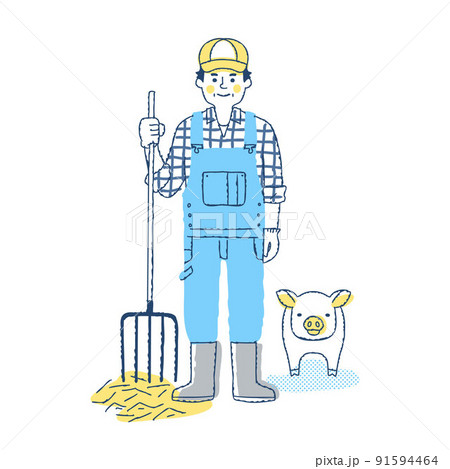 養豚農家の男性と豚 養豚農家の男性と豚 91594464