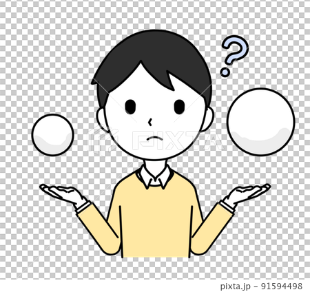 両手にモノを持って比べる男性のイラスト 困り顔 上半身 線画 両手にモノを持って比べる男性のイラスト 困り顔 上半身 線画 91594498