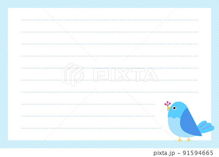 木の実をくわえた手描きの青い鳥のイラスト入りのグリーティングカード - はがき比率 木の実をくわえた手描きの青い鳥のイラスト入りのグリーティングカード - はがき比率 91594665