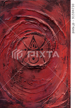 Hand drawn cover with wicca and mystic symbols for witch magic spell book. Gothic, occult and esoteric background Hand drawn cover with wicca and mystic symbols for witch magic spell book. Gothic, occult and esoteric background 91594730