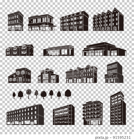 様々な建物のベクターイラスト. 建物のシルエット. 91595231