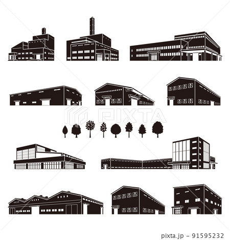 様々な建物のベクターイラスト. 建物のシルエット. 91595232