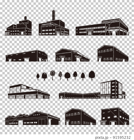 様々な建物のベクターイラスト. 建物のシルエット. 91595232