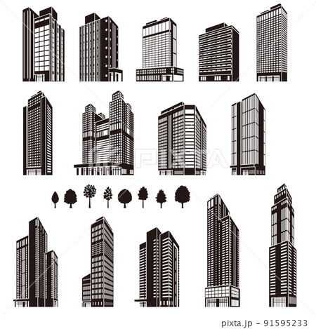 様々な建物のベクターイラスト. 建物のシルエット. 91595233