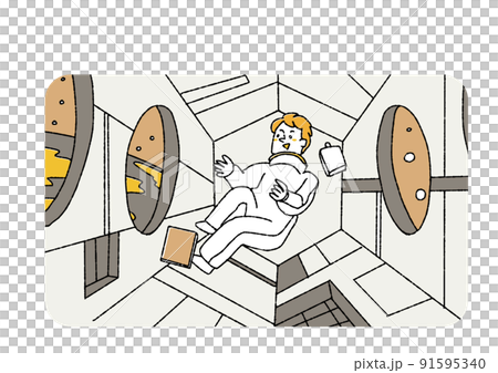 無重力状態の宇宙飛行士 コミカルな手書きの素材 ベクター 温かみのある線画のイラスト素材 無重力状態の宇宙飛行士 コミカルな手書きの素材 ベクター 温かみのある線画のイラスト素材