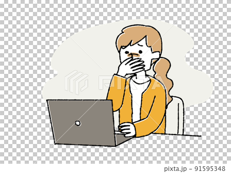 ネットで悪いニュースを見た女性 悪いニュースや噂にショックを受ける人々 ネットで悪いニュースを見た女性 悪いニュースや噂にショックを受ける人々 91595348
