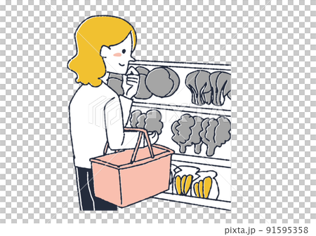 Women choosing vegetables People shopping at supermarkets Women choosing vegetables People shopping at supermarkets 91595358