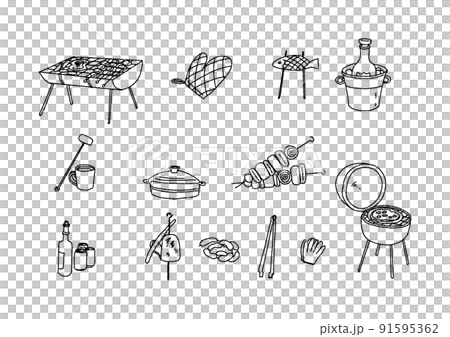 燒烤配件、與戶外用餐相關的雜貨套裝（背景透明） 91595362