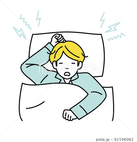 寝相が悪くいびきをかく睡眠の質が悪い男性のイラスト 91596062