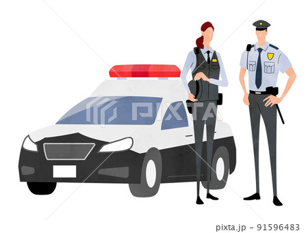 ベクターイラスト素材：警察官、パトカー、男女 91596483