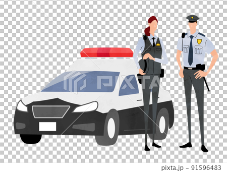 ベクターイラスト素材：警察官、パトカー、男女 91596483