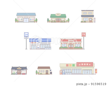 お店のイラストセット1線あり 91596519