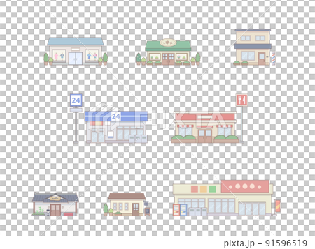 お店のイラストセット1線あり 91596519