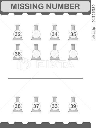 Missing number with Erlenmeyer Flask. Worksheet for kids Missing number with Erlenmeyer Flask. Worksheet for kids 91596580